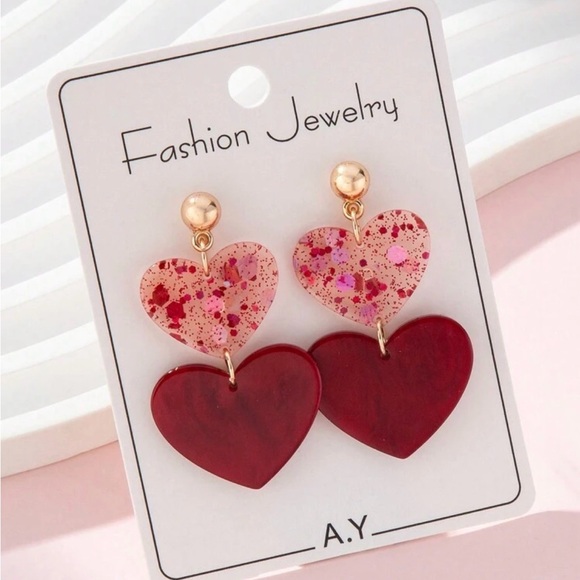 Jewelry - Red and Pink Heart Earrings